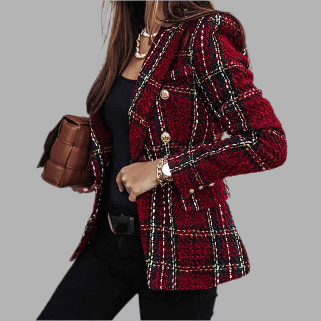 Dames blazer met ruitpatroon en knoopsluiting