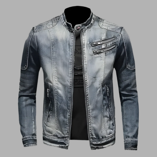 Herens denimjack met ritssluiting en borstzakken