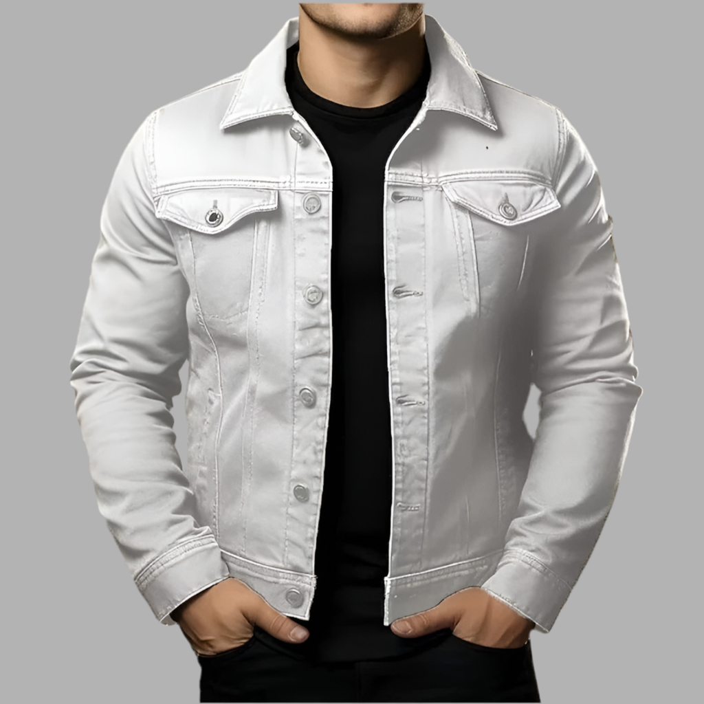 Herens denimjack met knoopsluiting en borstzakken