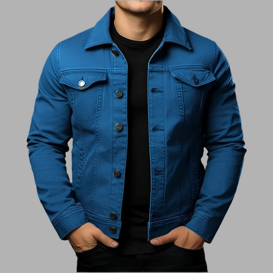 Herens denimjack met knoopsluiting en borstzakken