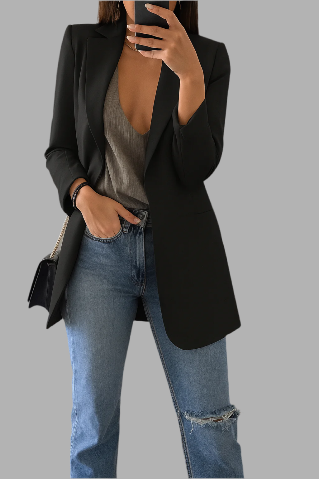 Dames blazer met reverskraag en knoopsluiting