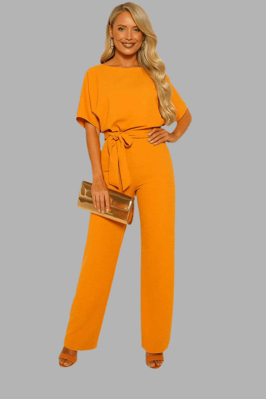 Dames jumpsuit met ceintuur en rechte pijpen