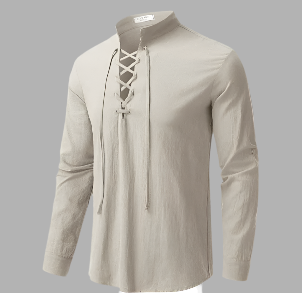 Herenshirt met vetersluiting en lange mouwen