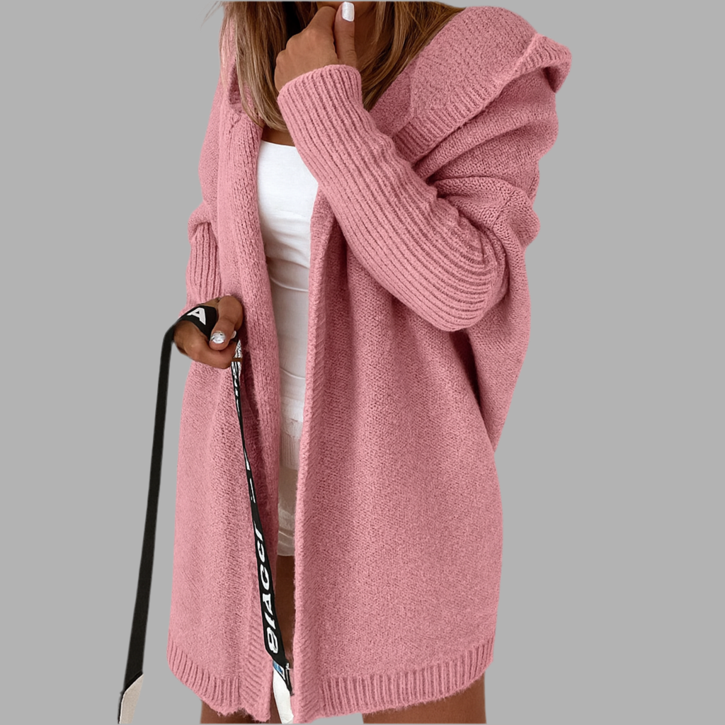 Lang gebreid vest met capuchon