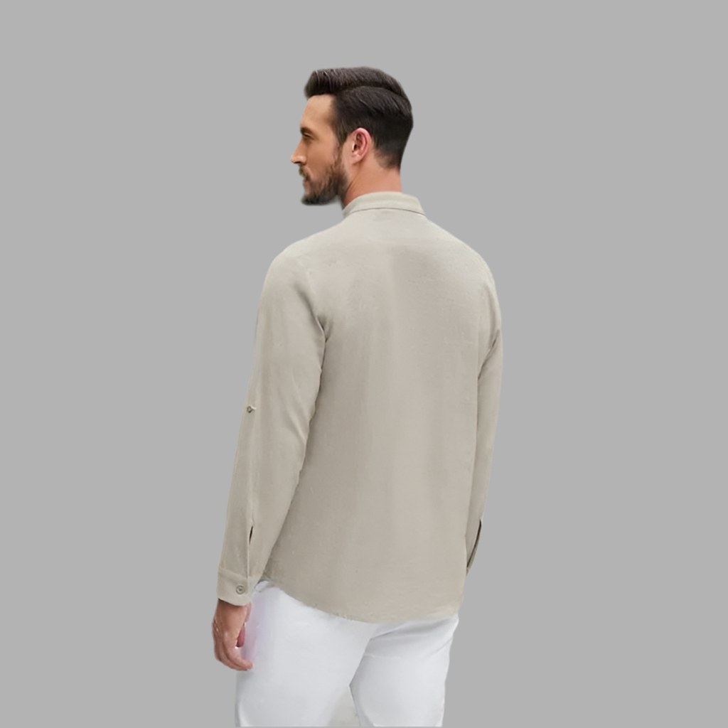 Herenshirt met vetersluiting en lange mouwen