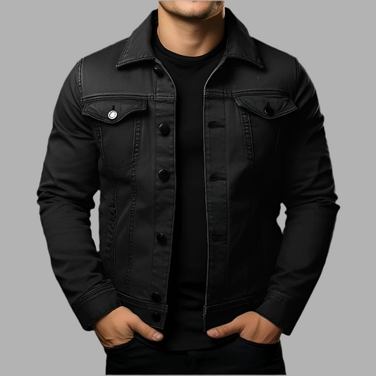 Herens denimjack met knoopsluiting en borstzakken
