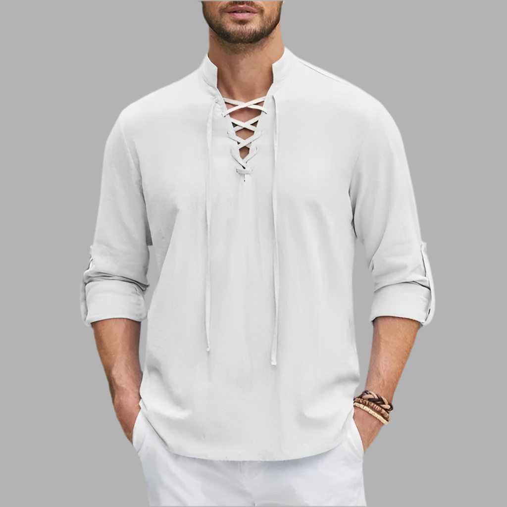 Herenshirt met vetersluiting en lange mouwen