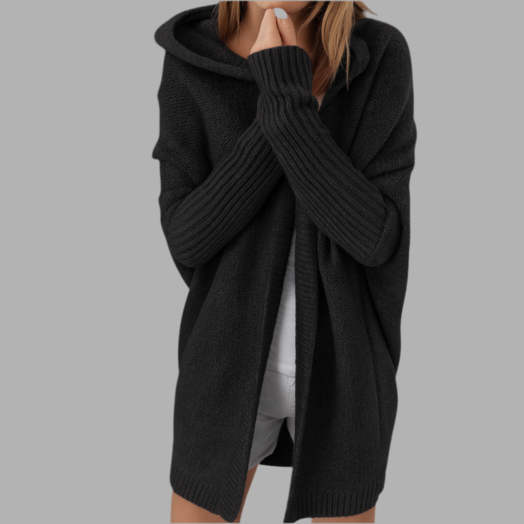 Lang gebreid vest met capuchon