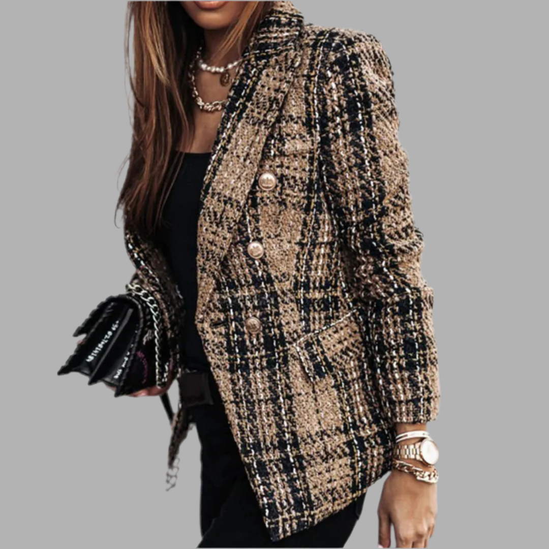 Dames blazer met ruitpatroon en knoopsluiting