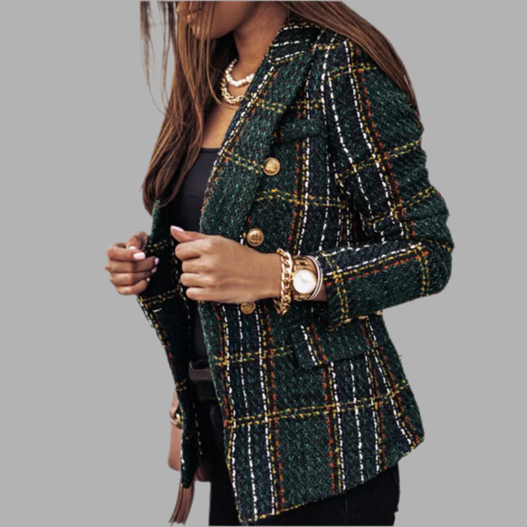 Dames blazer met ruitpatroon en knoopsluiting