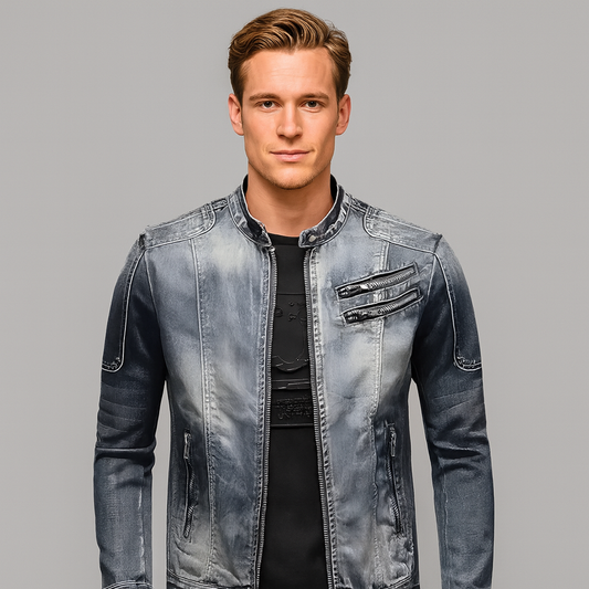 Herens denimjack met ritssluiting en borstzakken