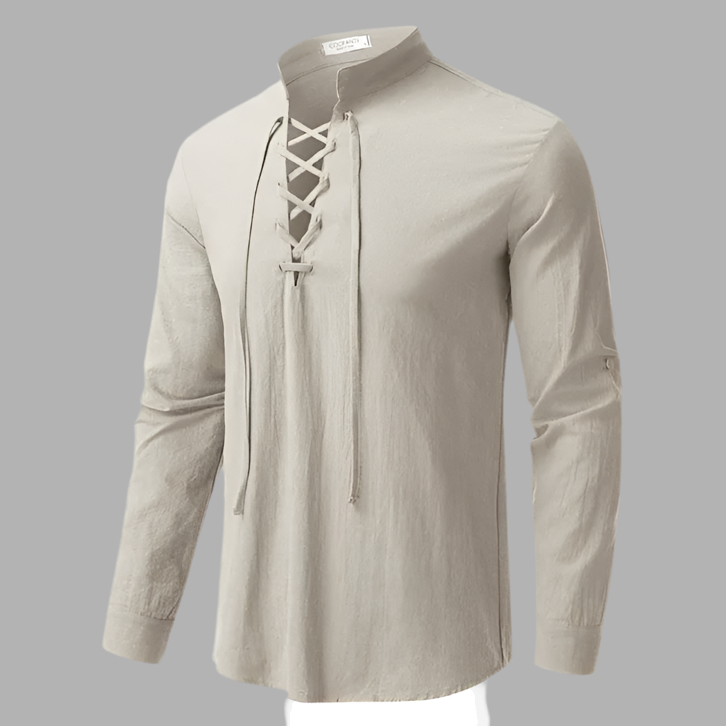Herenshirt met vetersluiting en lange mouwen