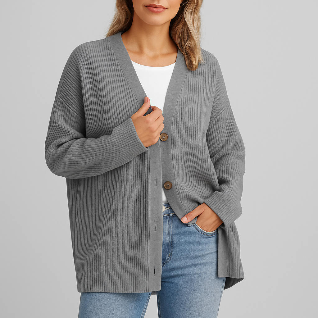 Gebreid vest met knoopsluiting en geribde boorden