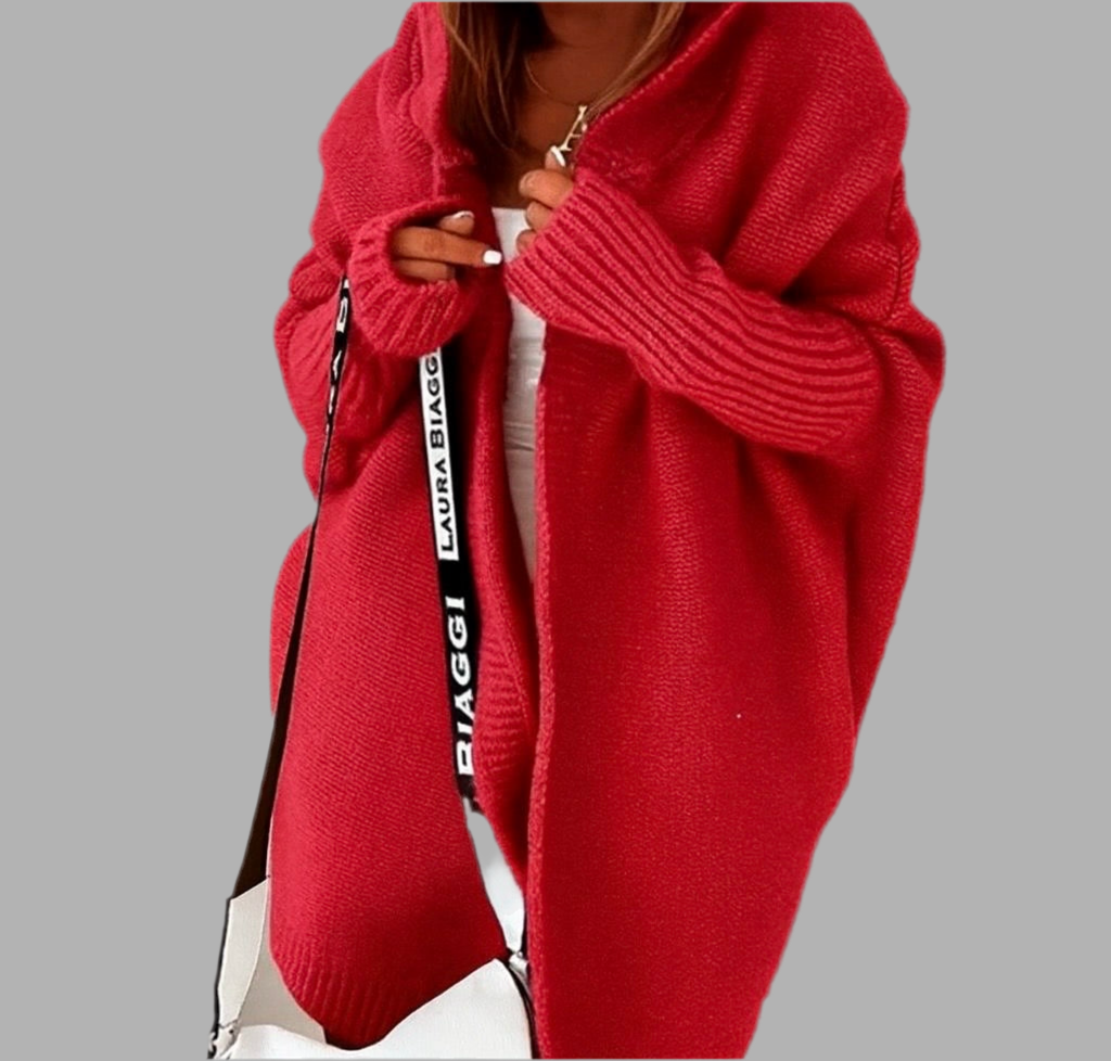 Lang gebreid vest met capuchon