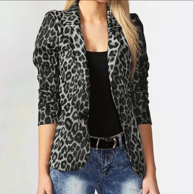 Dames blazer met dierenprint en reverskraag