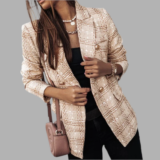 Dames blazer met ruitpatroon en knoopsluiting