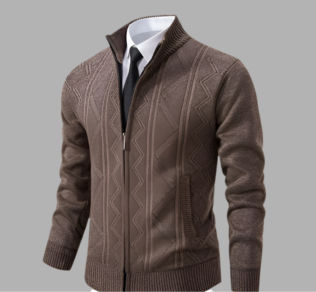 Herens vest met kabelbreisel en ritssluiting