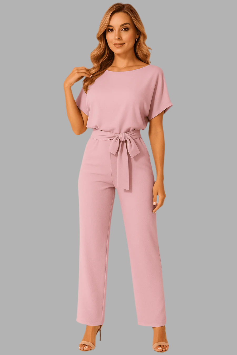 Dames jumpsuit met ceintuur en rechte pijpen
