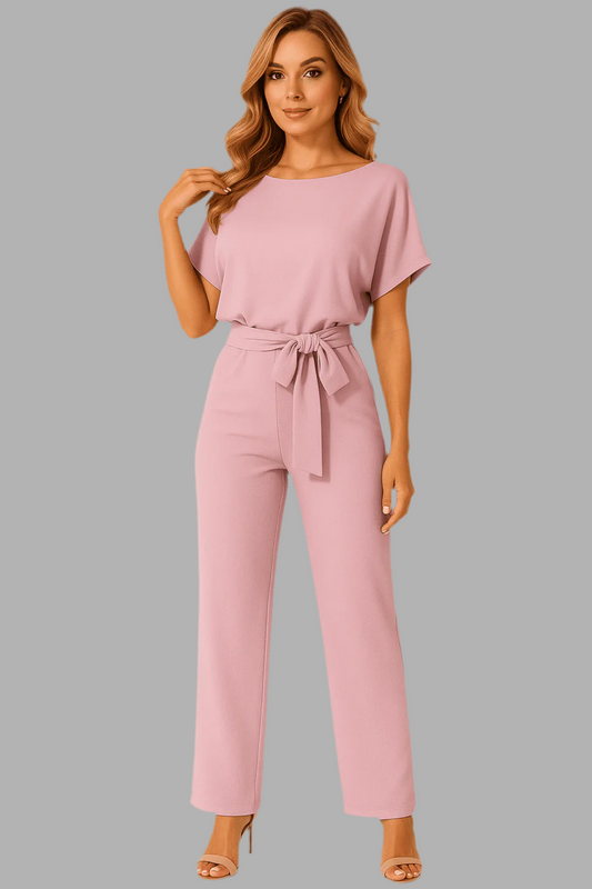 Dames jumpsuit met ceintuur en rechte pijpen