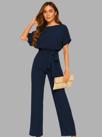 Dames jumpsuit met ceintuur en rechte pijpen