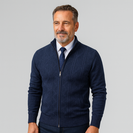 Herens vest met kabelbreisel en ritssluiting