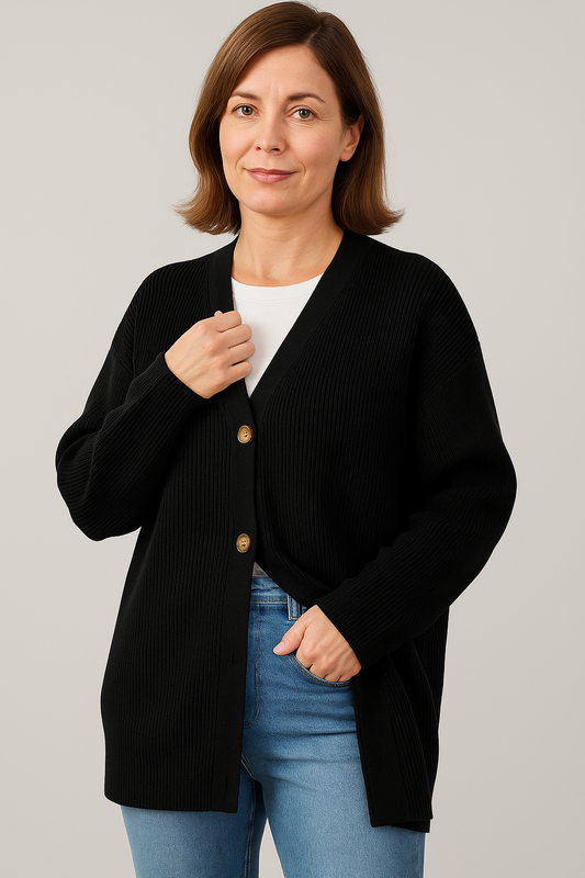 Gebreid vest met knoopsluiting en geribde boorden