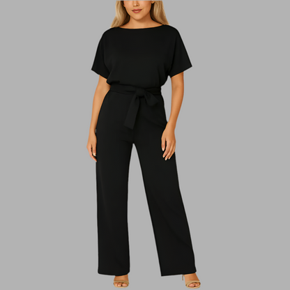 Dames jumpsuit met ceintuur en rechte pijpen