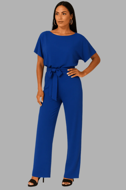 Dames jumpsuit met ceintuur en rechte pijpen