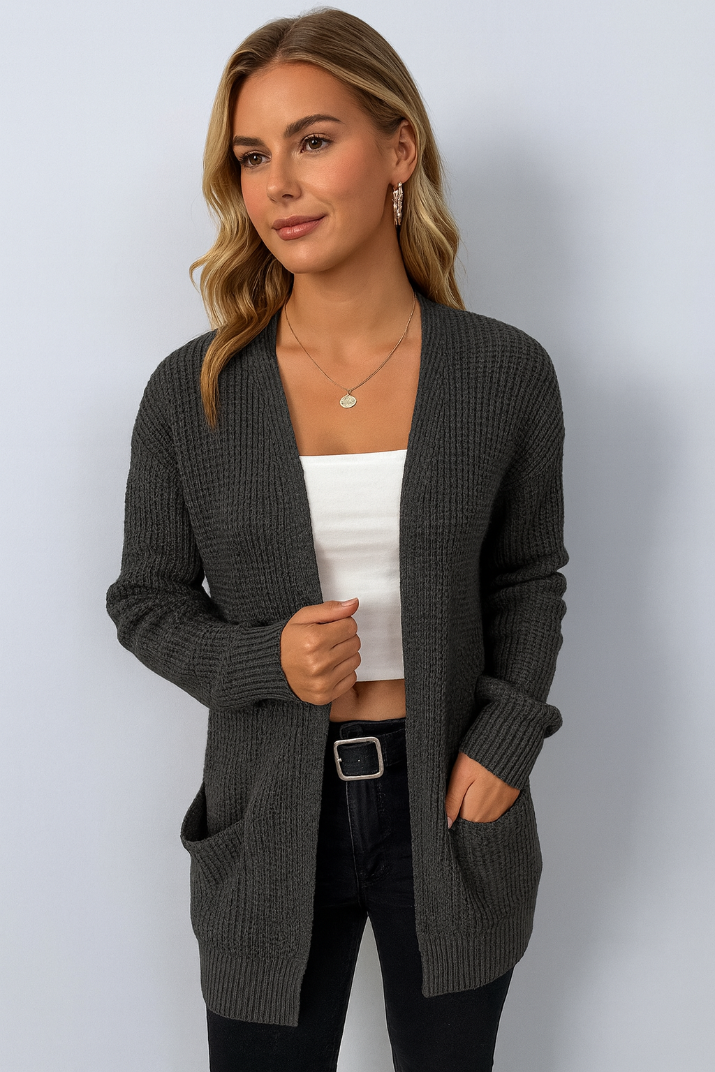 Dames cardigan met open voorkant en zakken