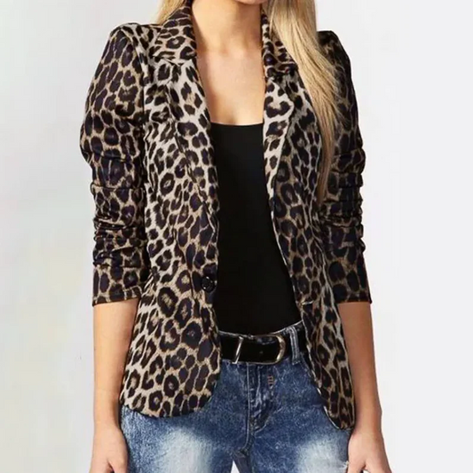 Dames blazer met dierenprint en reverskraag